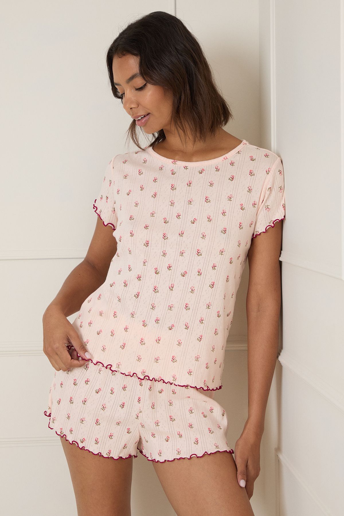 Dorothy Perkins Pointelle Jersey Short Set Blush