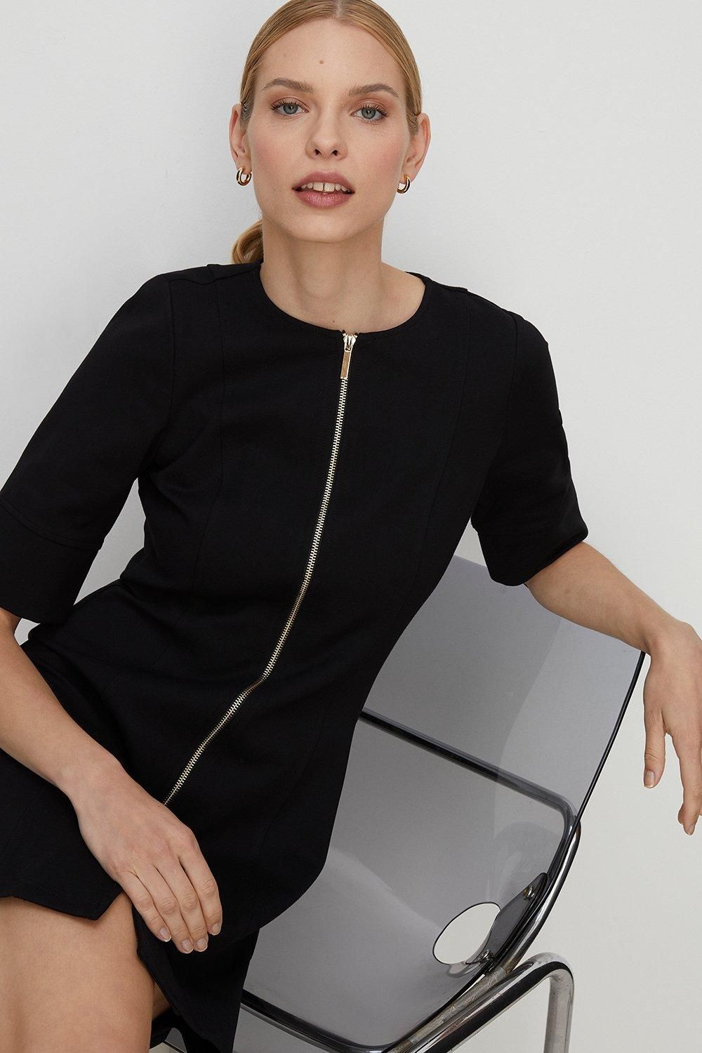 Oasis Premium Ponte Top Stitch Detail Dress Black image 2