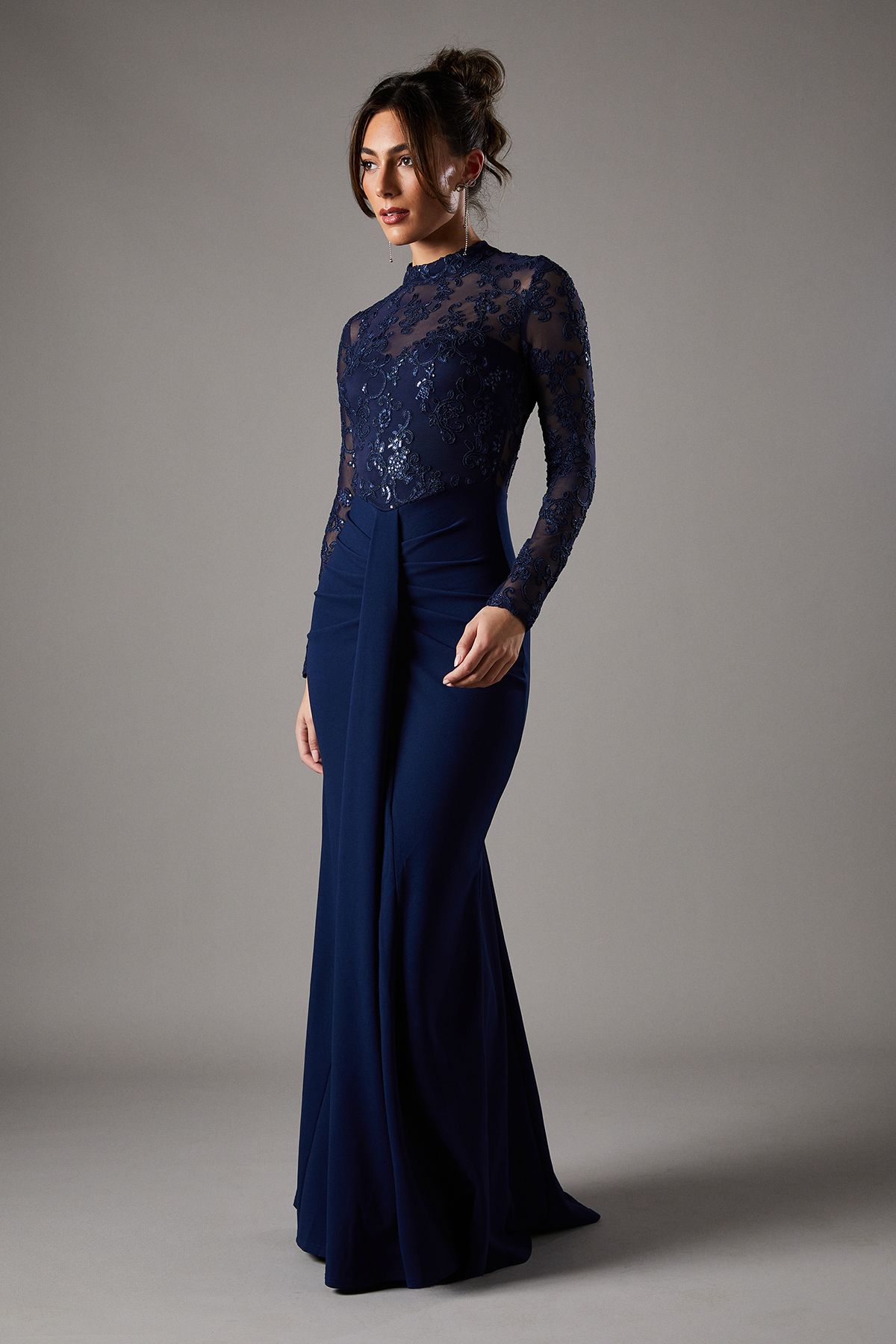 Coast Lace Maxi Dress With Lace Mix Navy image 1