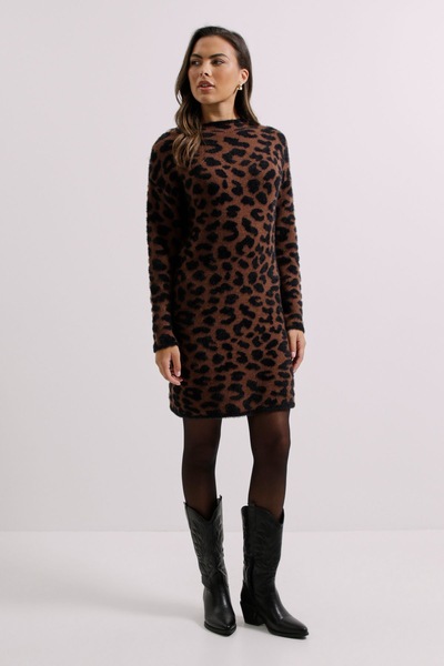 Dorothy Perkins Leopard Fluffy Knitted Dress Leopard