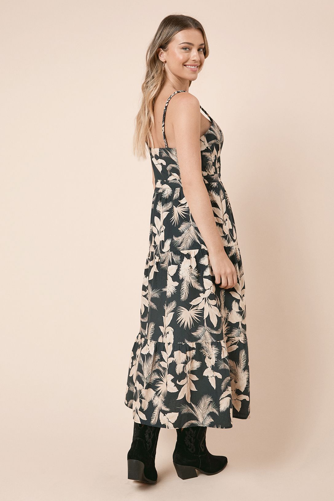 Dorothy Perkins Black Palm Twist Detail Strappy Midi Dress Black image 3