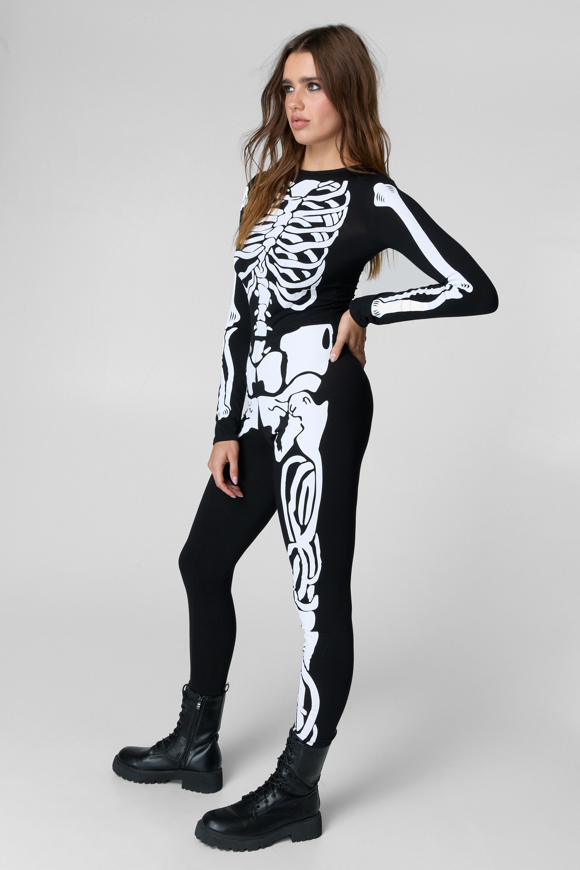 NastyGal Printed Skeleton Unitard Black image 3