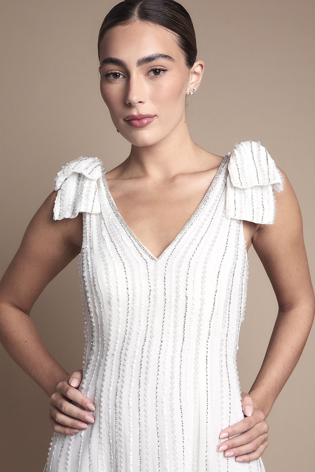 Coast Bow Shoulder Embellished Midi Wedding Dress Ivory image 3