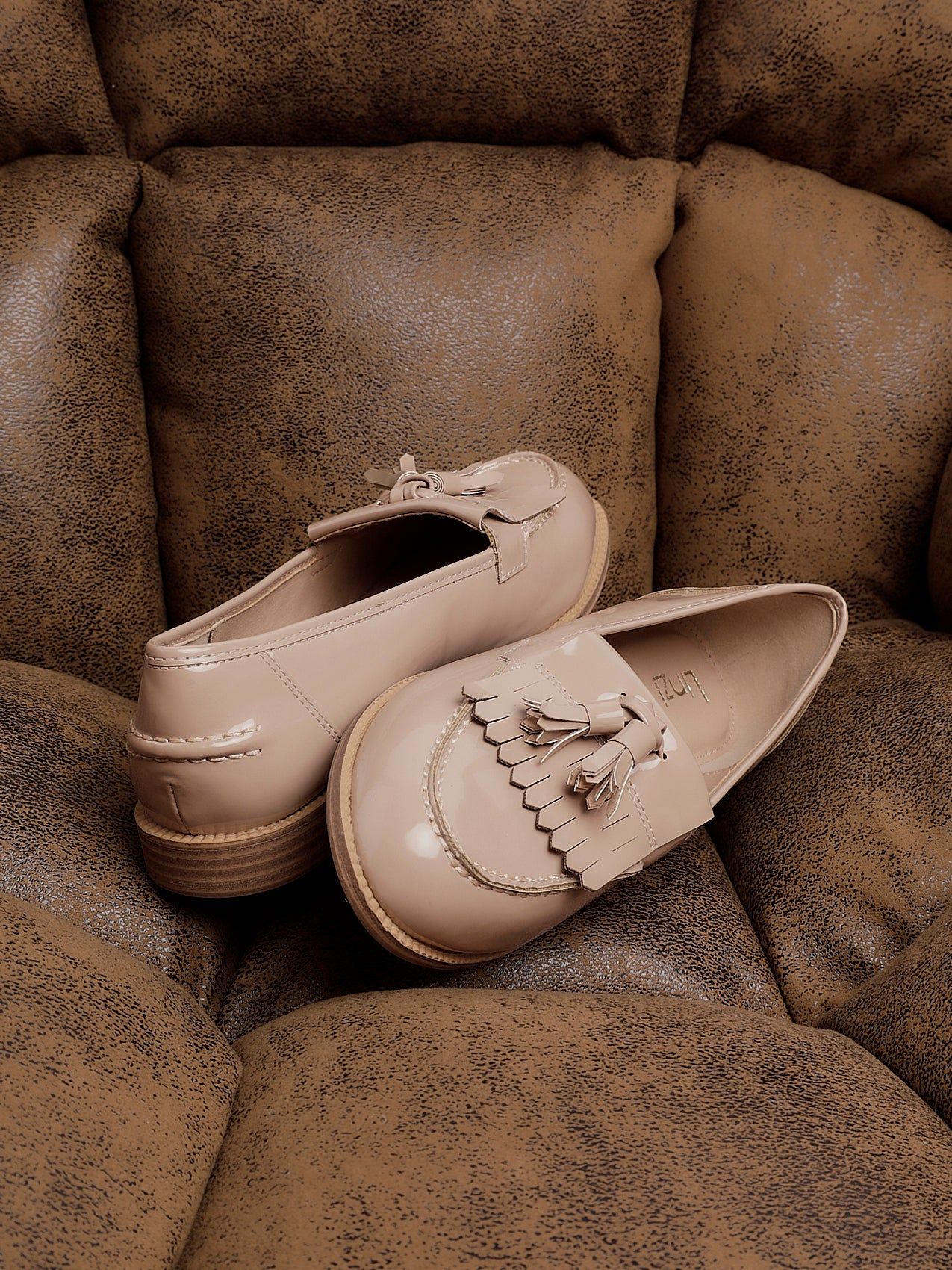 Linzi Rosemary Mocha Faux Leather Classic Slip On Loafer image 2