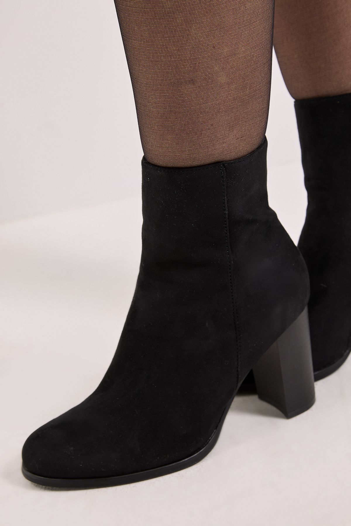 Dorothy Perkins Alberta Faux Suede High Block Heel Ankle Boots Natural Black image 4