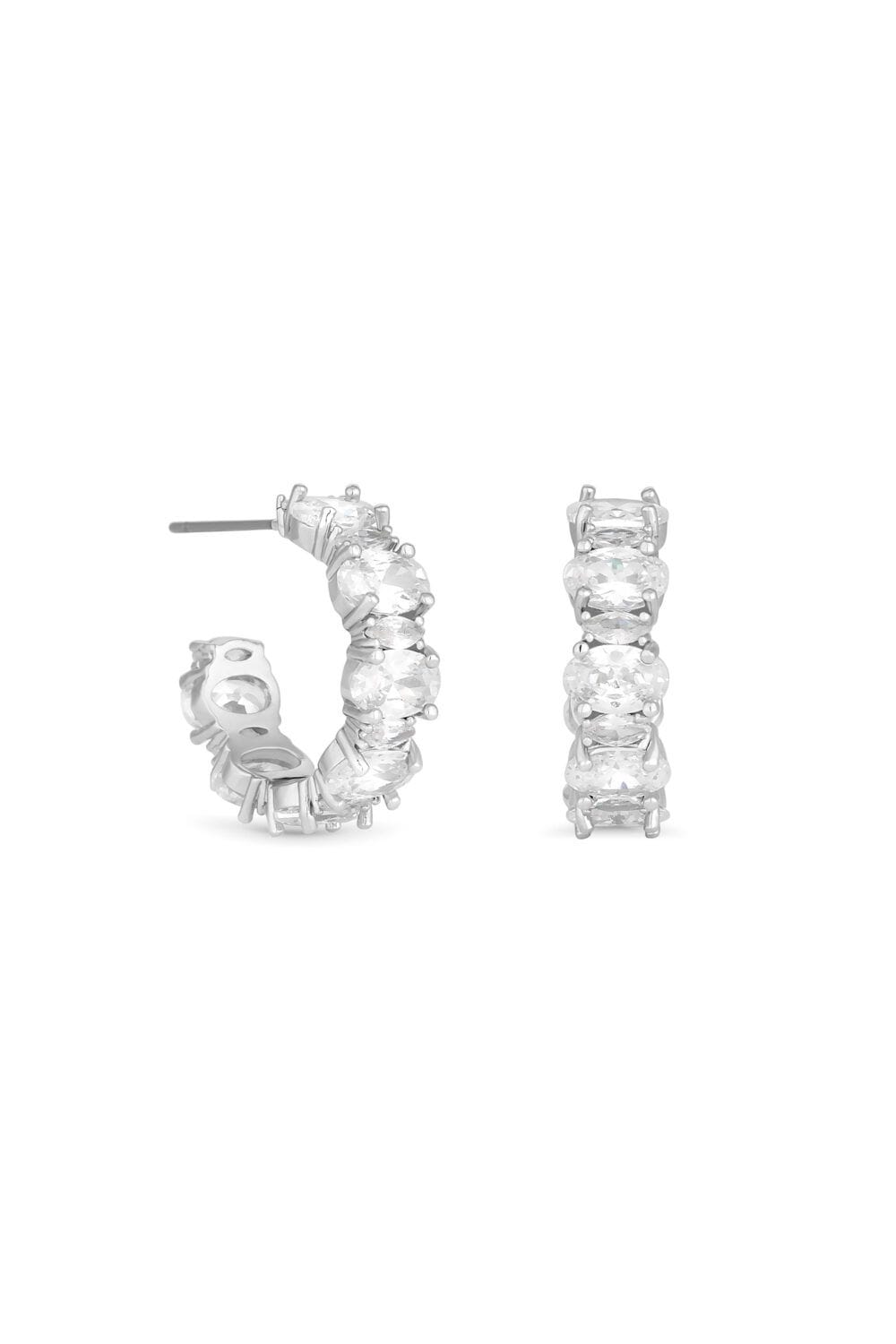 Jon Richard Rhodium Plated Cubic Zirconia Oval And Navette Hoop Earrings image 1