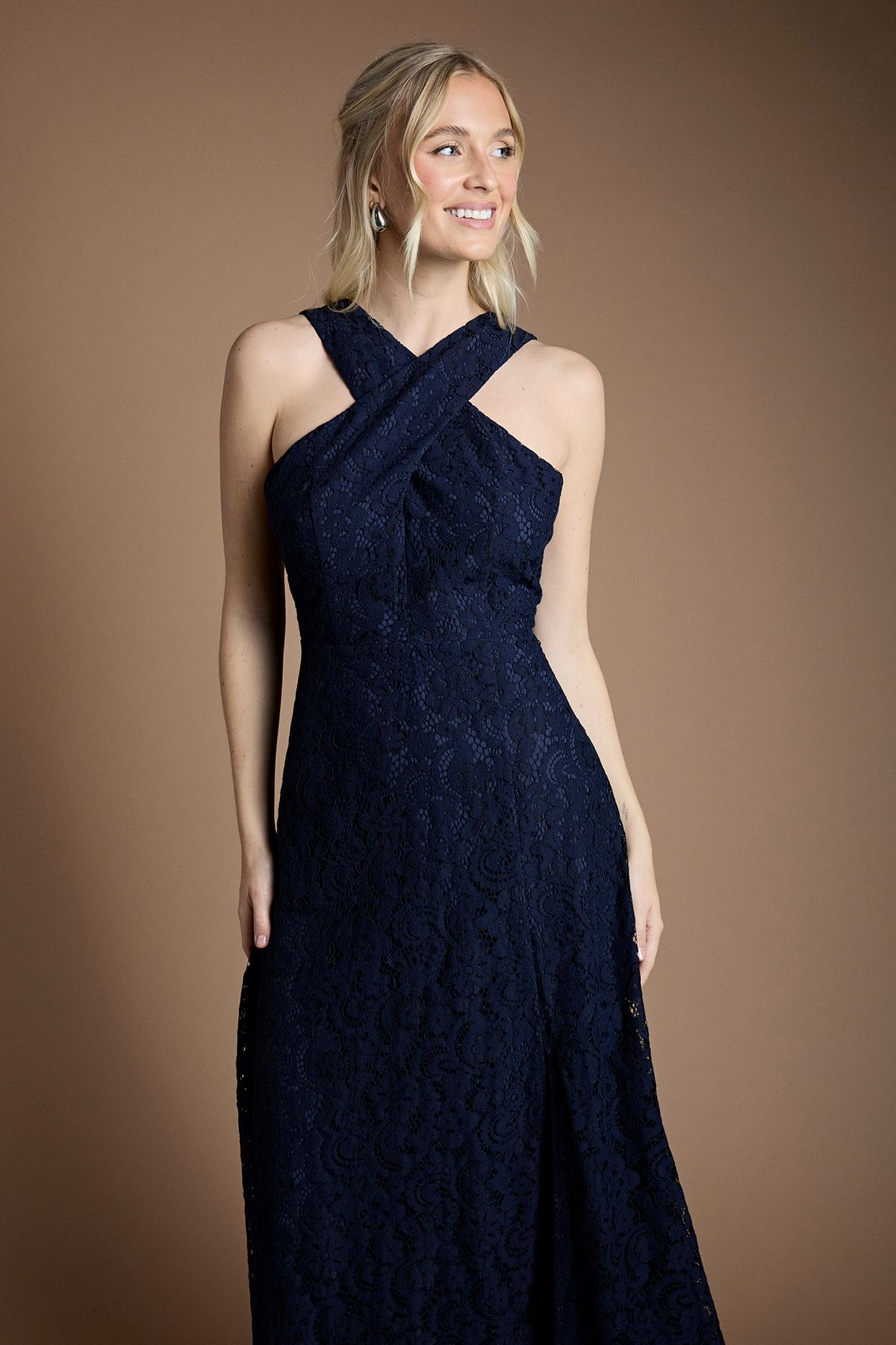 Coast Lace Cross Neck Bridesmaid Maxi Dress Navy image 2