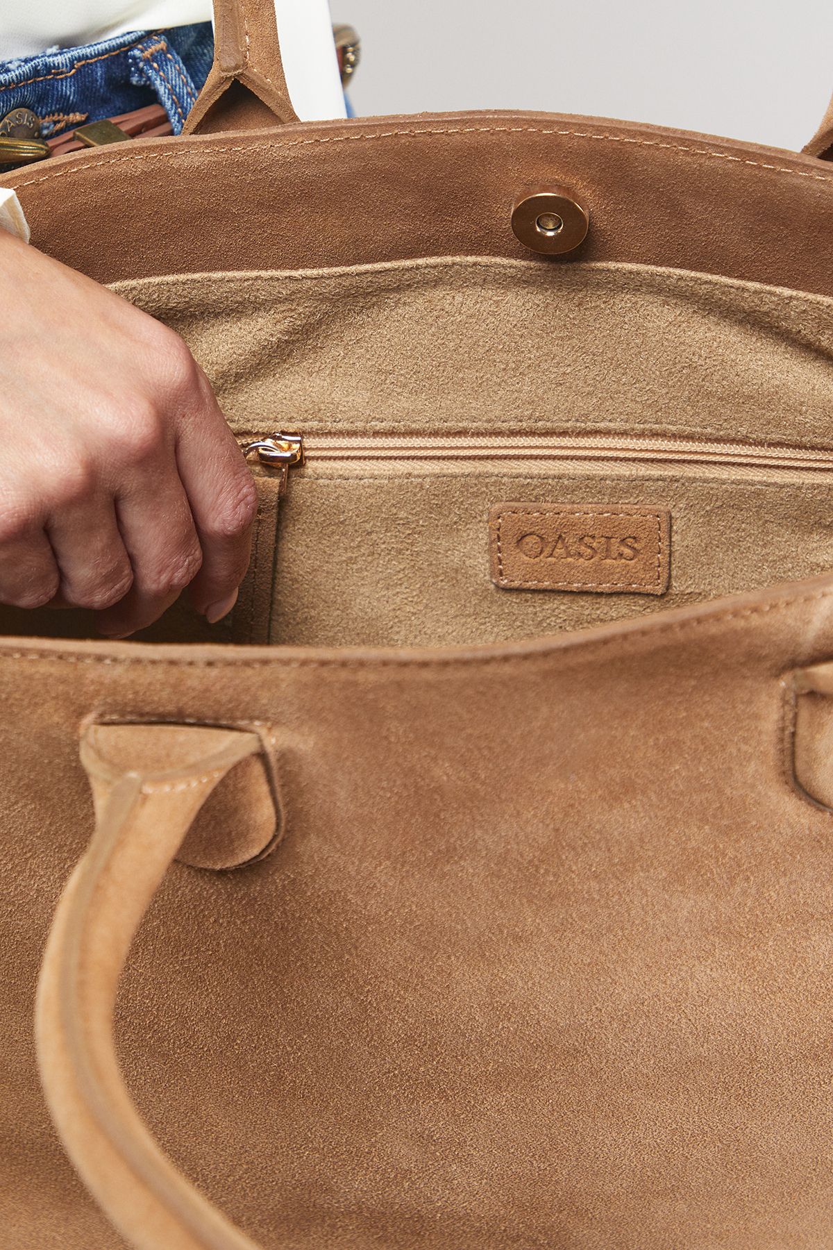 Oasis Francesca Suede Tote Bag Beige image 3