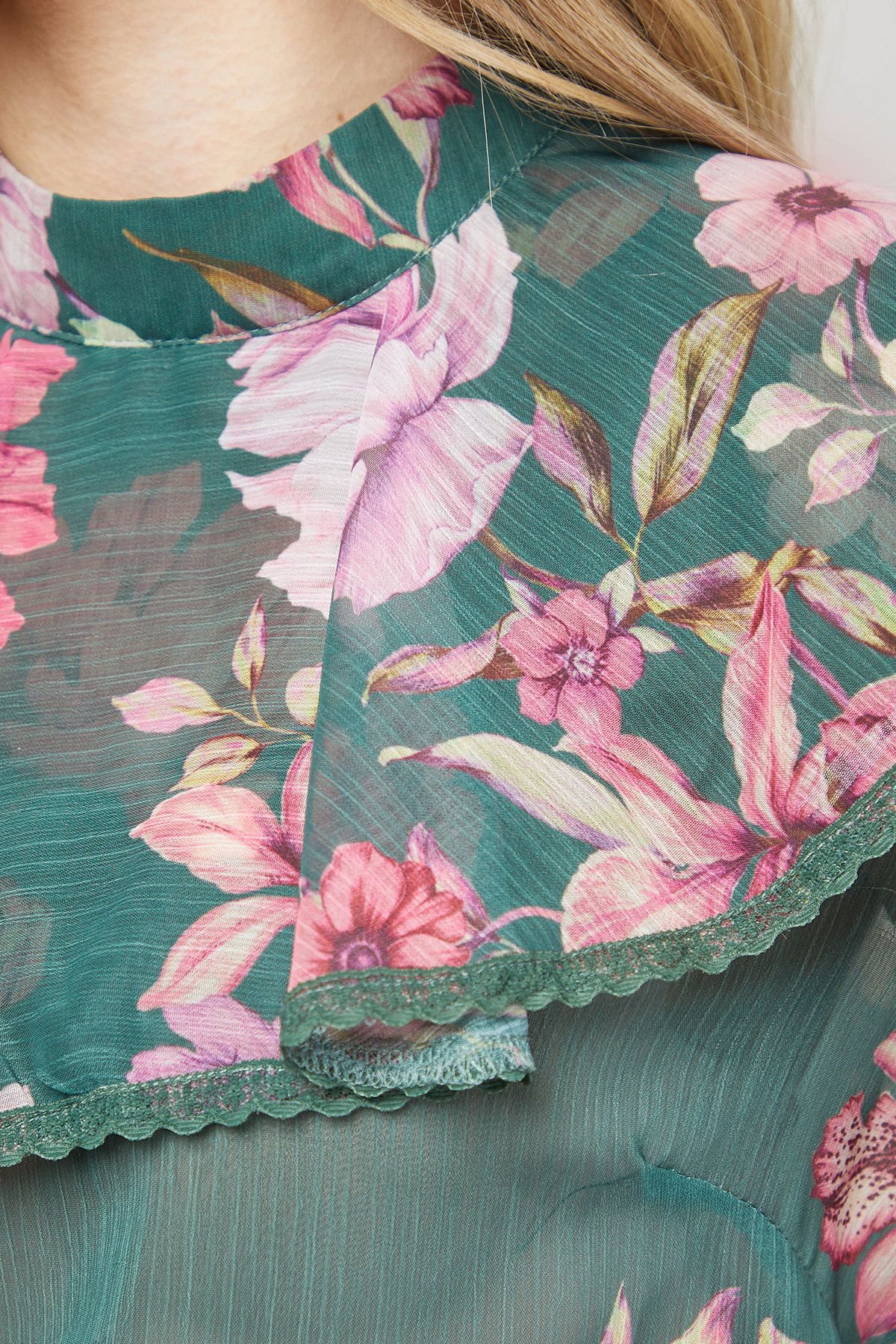 Oasis Printed Frill Yoke High Neck Blouse Multi image 5