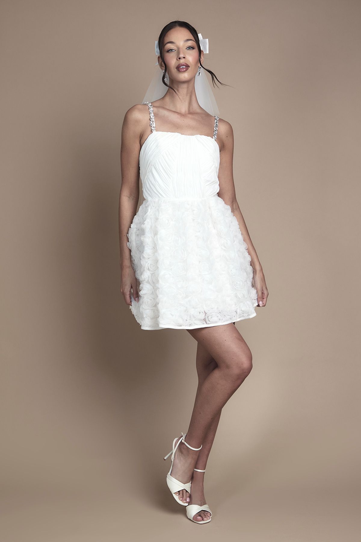 Coast Pleat Bodice Jewell Strap Mini Dress Ivory
