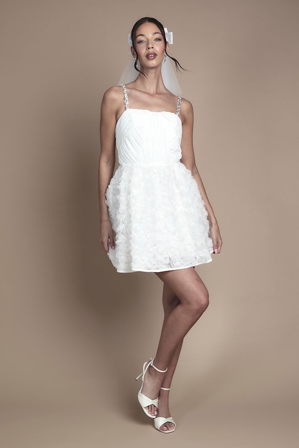Coast Pleat Bodice Jewell Strap Mini Dress Ivory