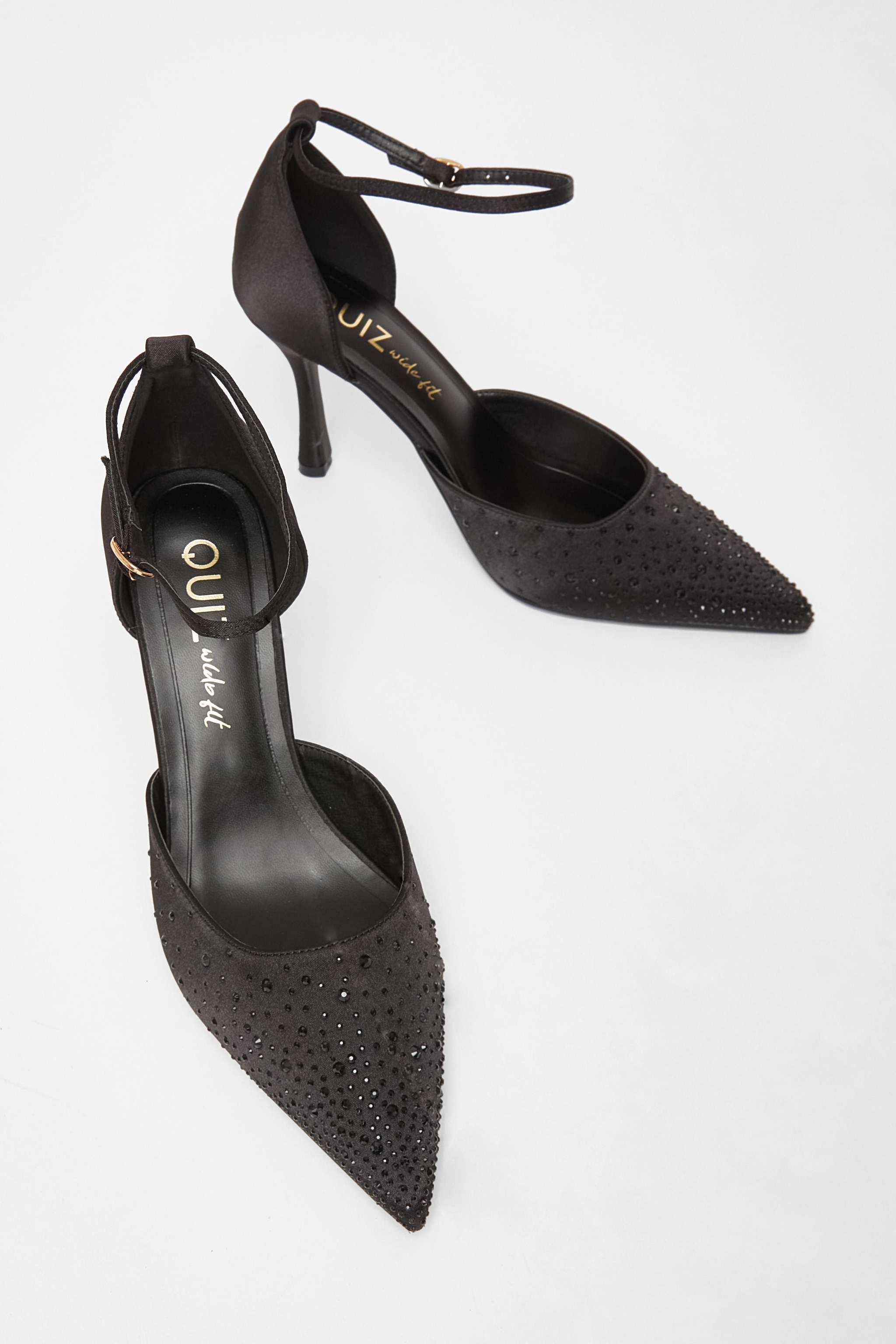 Quiz Black Wide Fit Scattered Diamante Heels image 2
