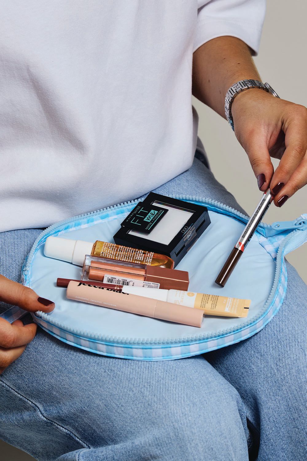 The Flat Lay Co Parachute Lunar Flat Lay Makeup Pouch - Baby Blue Gingham Multi image 6