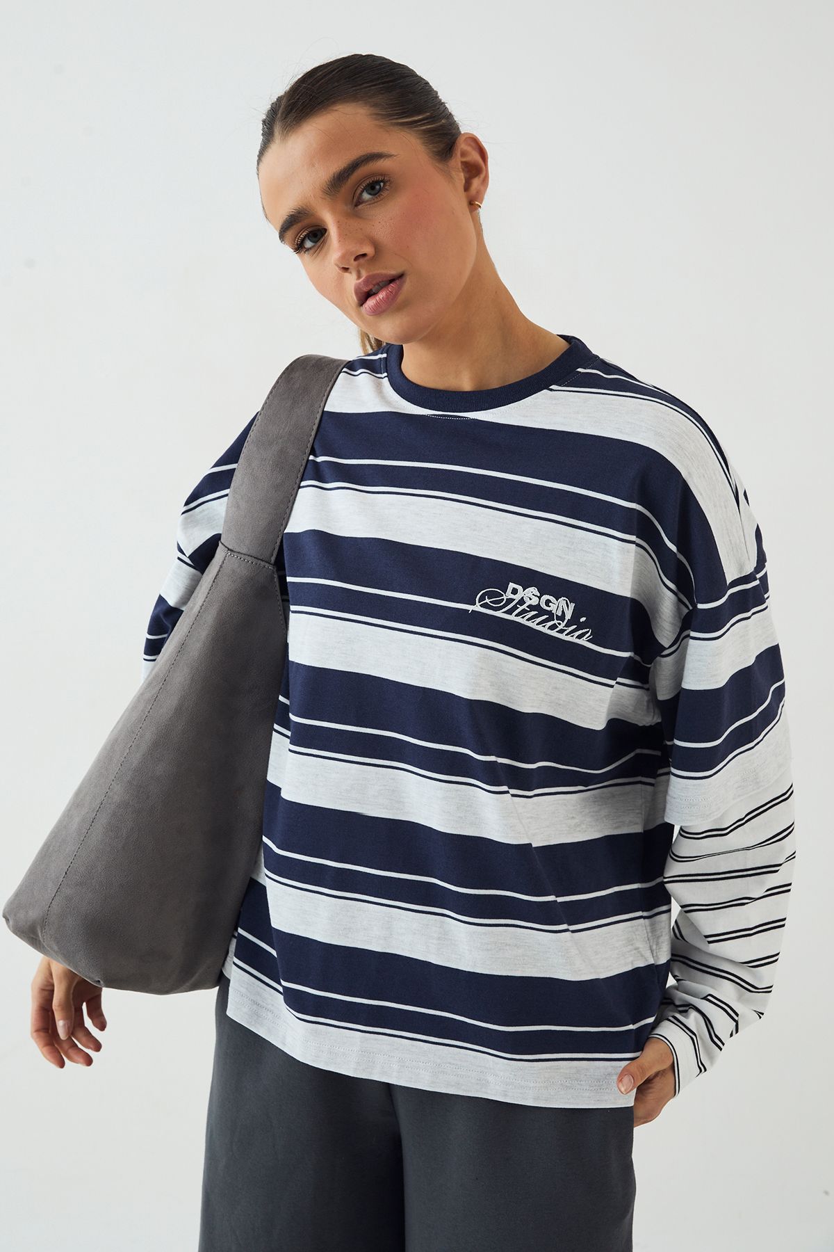 DSGN Studio DSGN Studio Faux Layer Sleeve Stripe Long Sleeve T-Shirt Indigo image 1