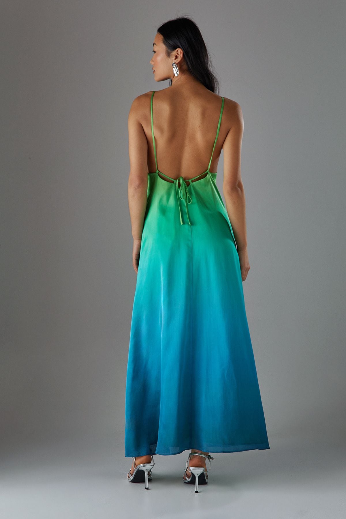 Warehouse Petite Ombre Strappy Satin Maxi Sundress Blue image 4