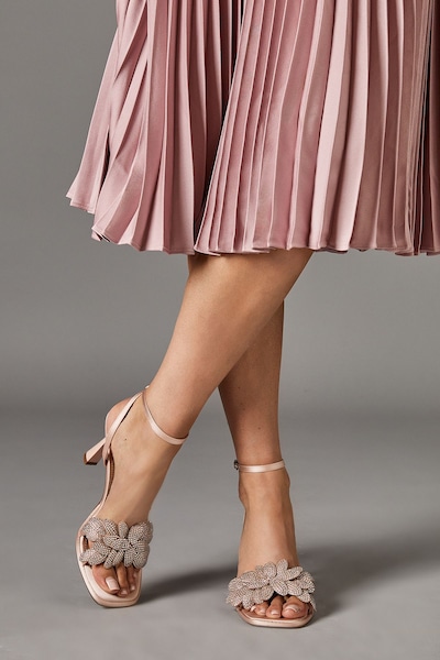 Coast Sandie Satin Diamante Petal High Heel Platform Sandals Mocha