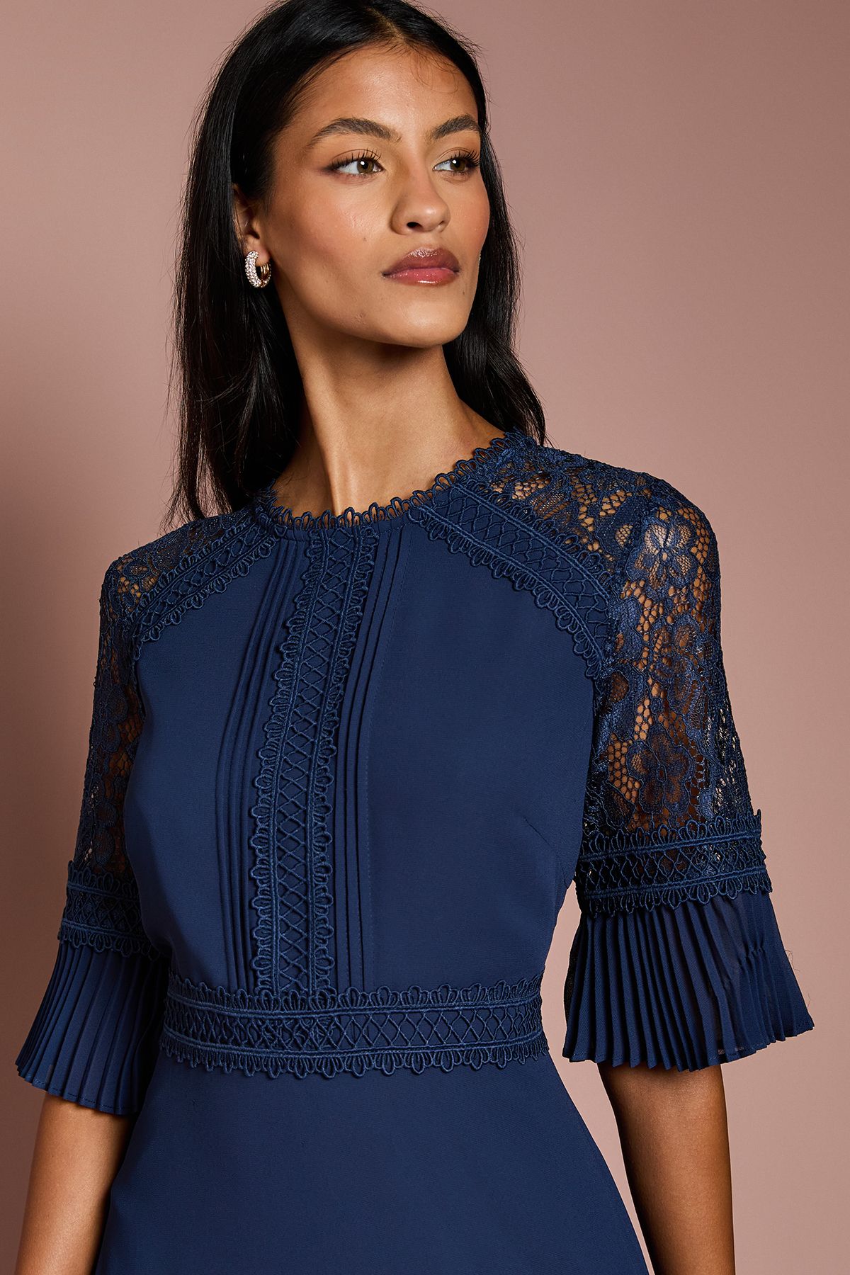 Coast Petite Lace Insert Midi Dress Navy image 4