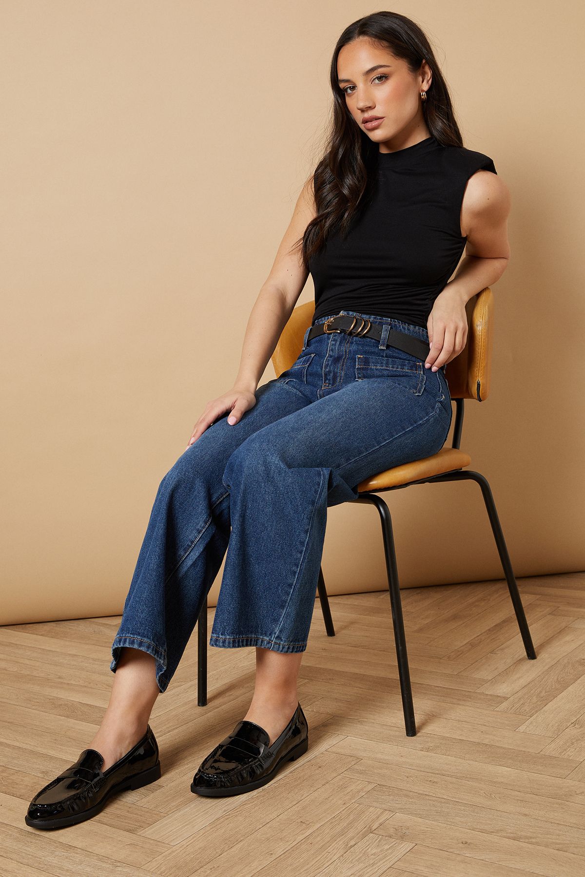 Oasis Baya Faux Patent Leather Penny Detail Loafers True Black image 2