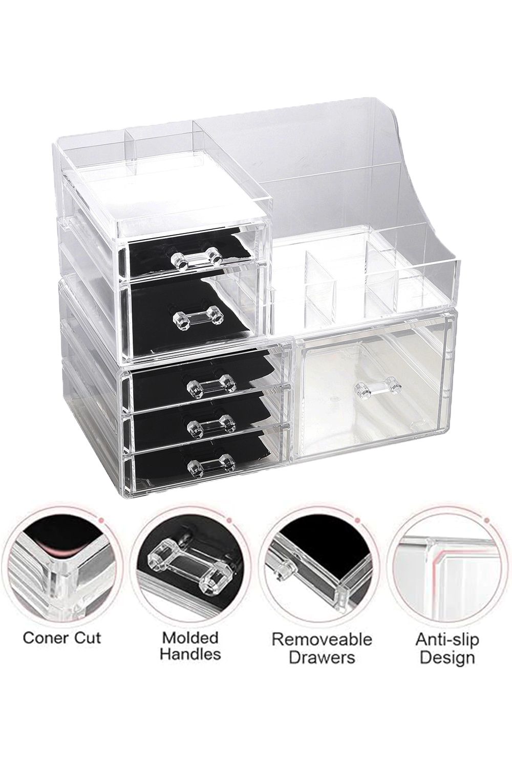 SHEONLY Large Clear Dustproof Makeup Storage Organizer Drawers Skin Care Cosmetic Display Cases image 5