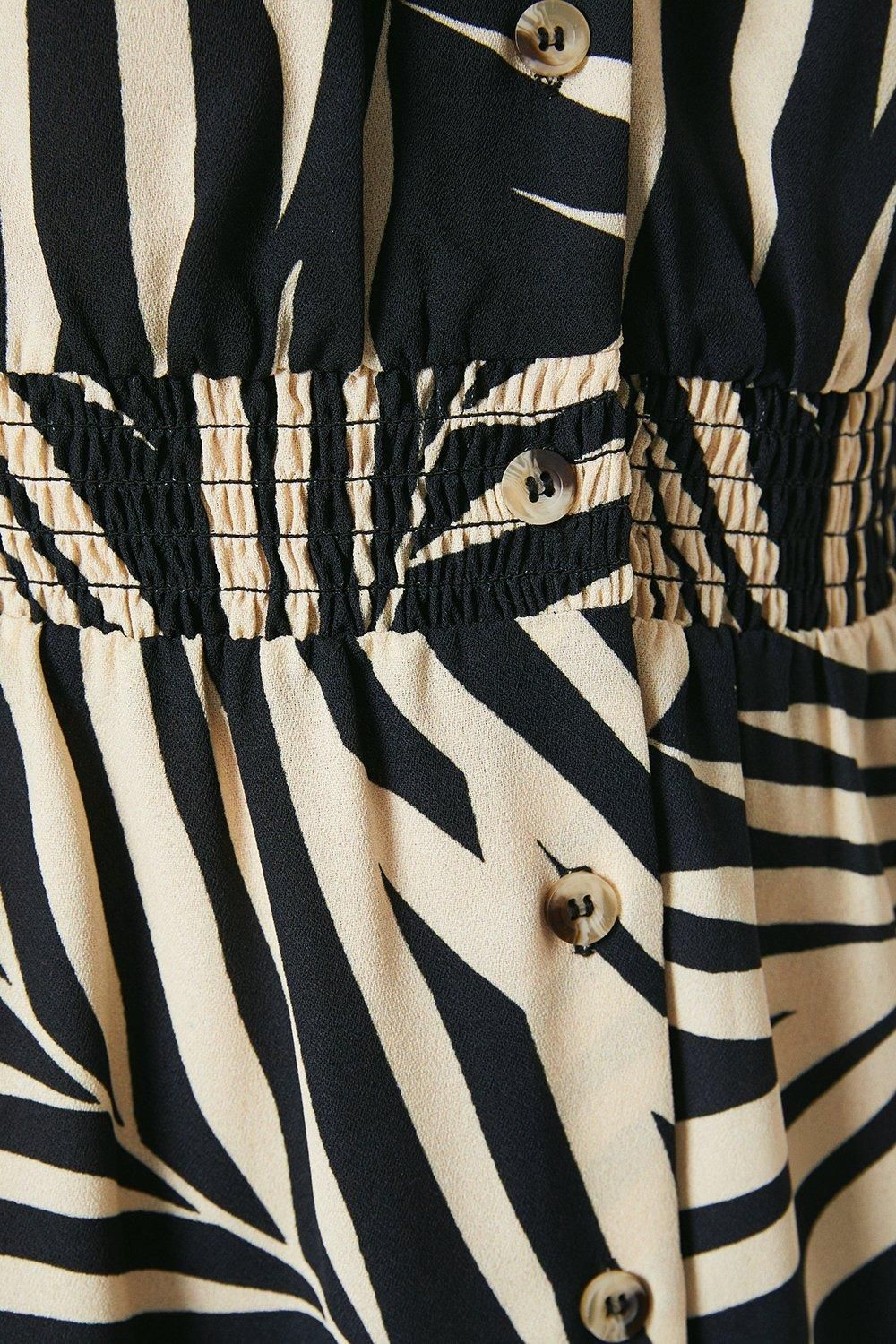 Dorothy Perkins Petite Palm Print Button Through Midi Dress With Pockets Black image 5