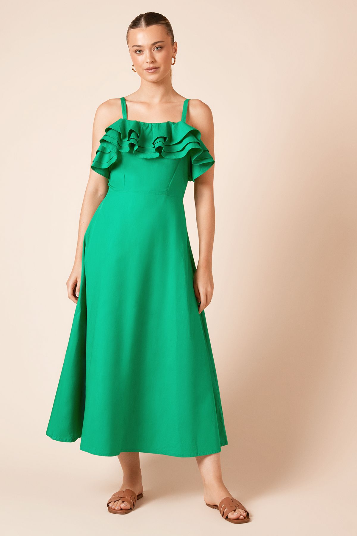 Dorothy Perkins Frill Front Strappy Maxi Dress Green image 1
