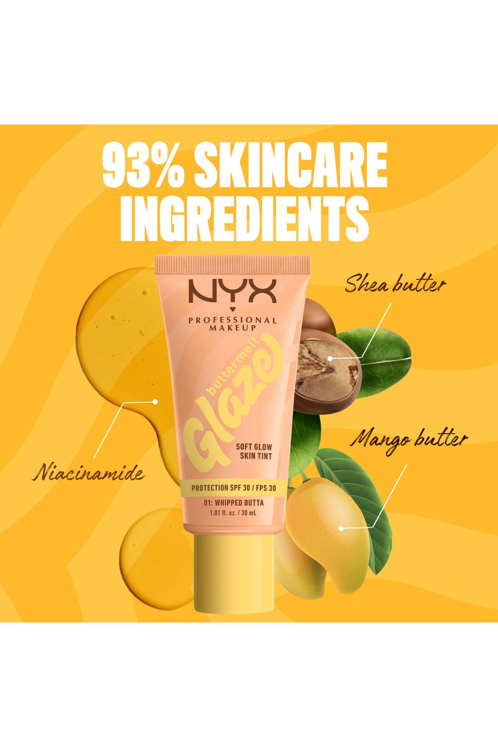 NYX Professional Makeup Buttermelt Glaze Soft Glow Skin Tint + SPF/FPS 30 30ml Whipped Butta image 2