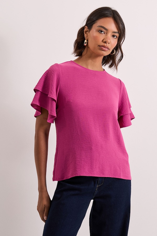 Dorothy Perkins Frill Sleeve Crew neck T-Shirt Rose
