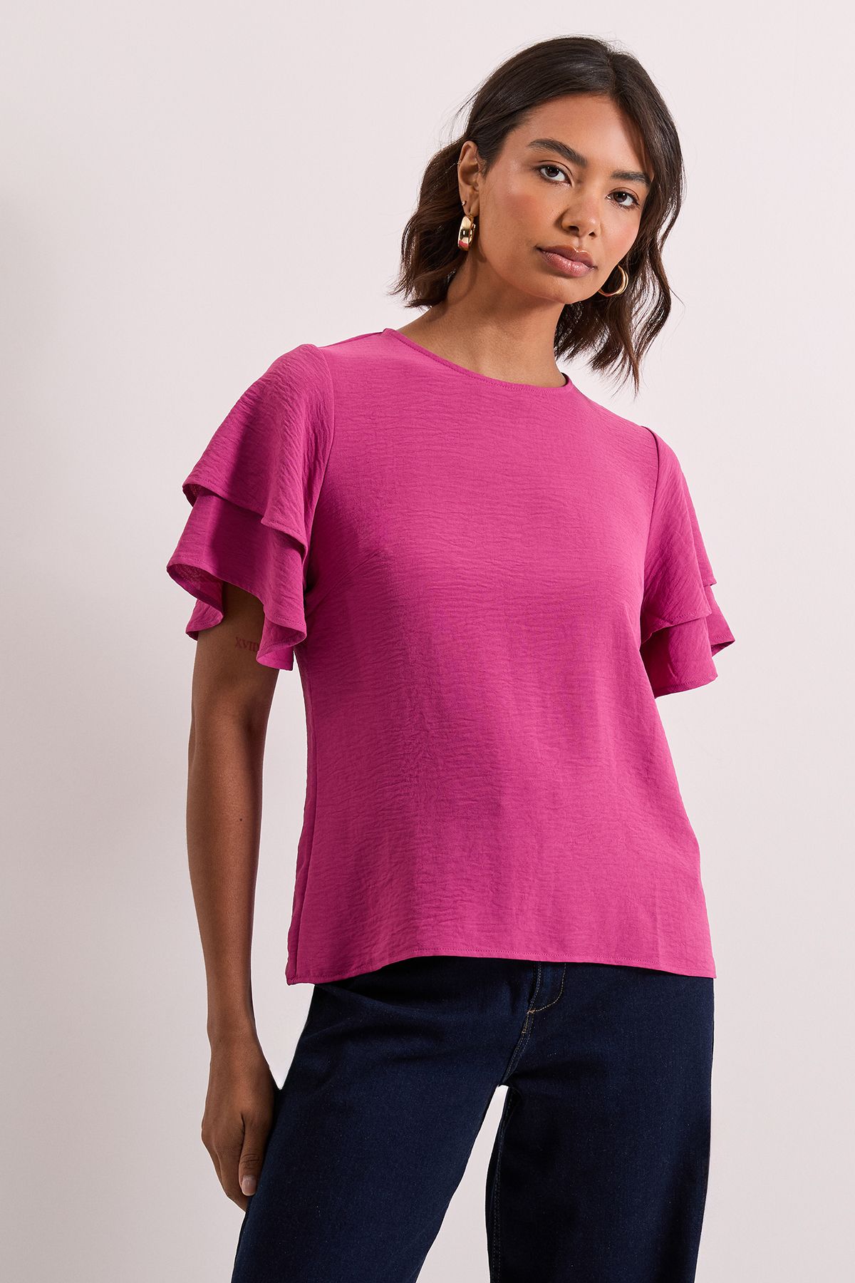 Dorothy Perkins Frill Sleeve Crew neck T-Shirt Rose image 1