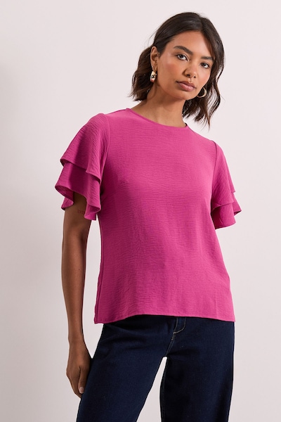 Dorothy Perkins Frill Sleeve Crew neck T-Shirt Rose