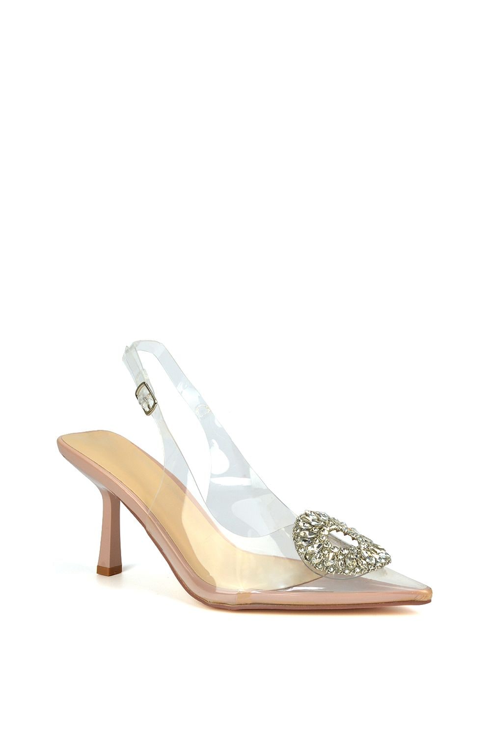 XY London 'Aiysha' Clear Perspex Slingback Jewel Court Shoes Heels with Pointed Toe image 2