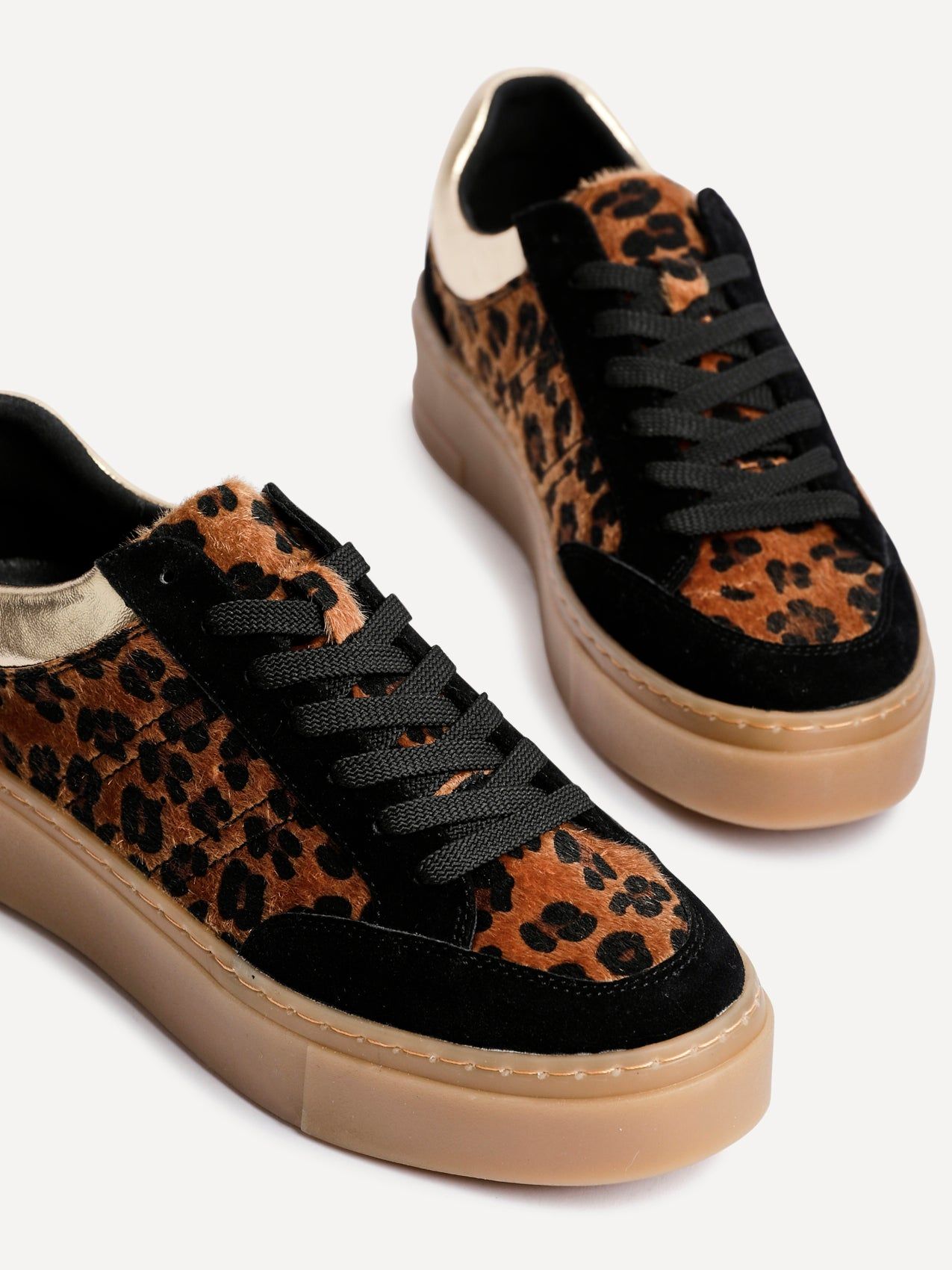 Linzi Nyra Leopard Print Lace Up Flatform Trainers image 4