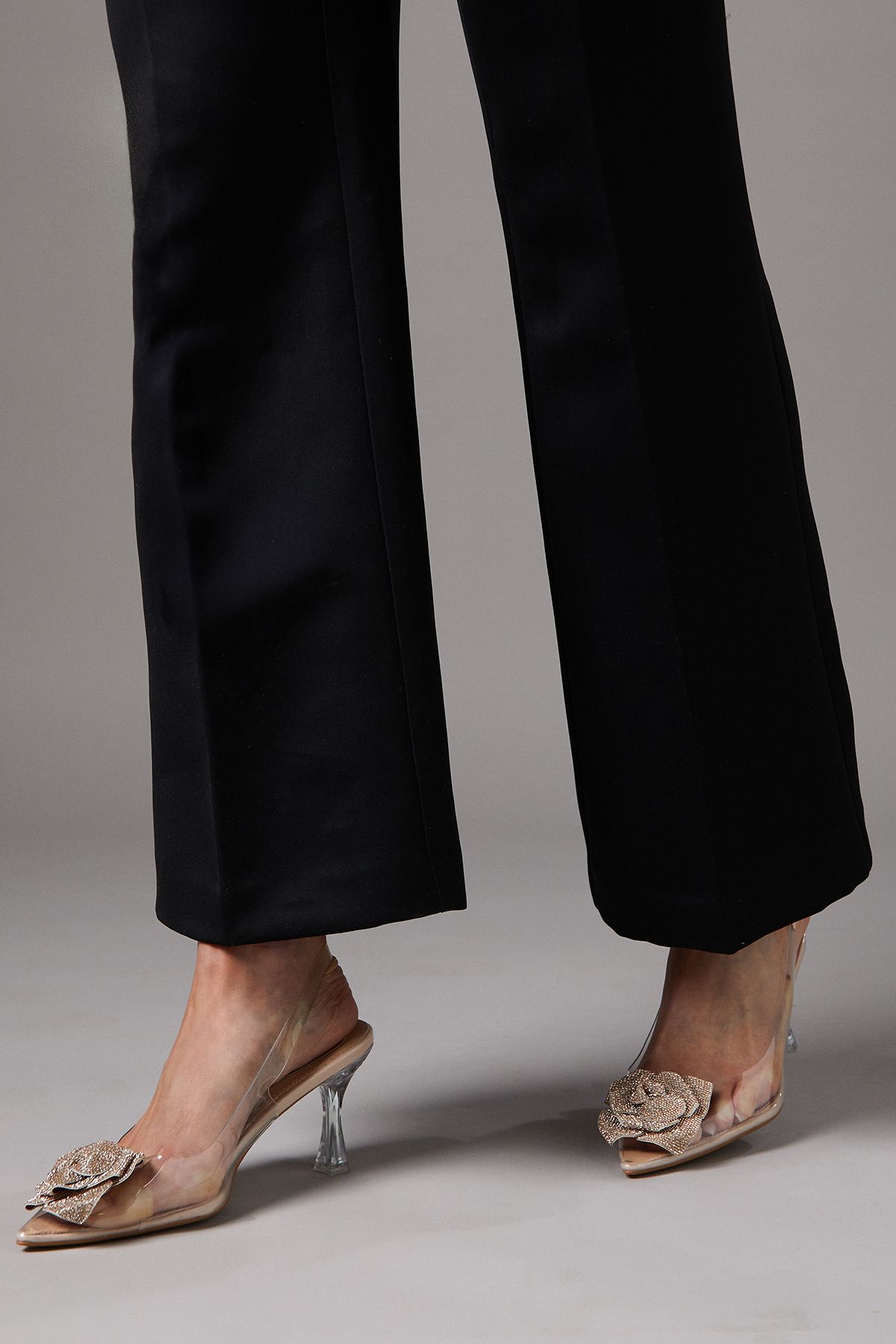 Coast Venessia Clear Vinyl Diamante Corsage Detail Heeled Court Shoes Rose Gold image 2