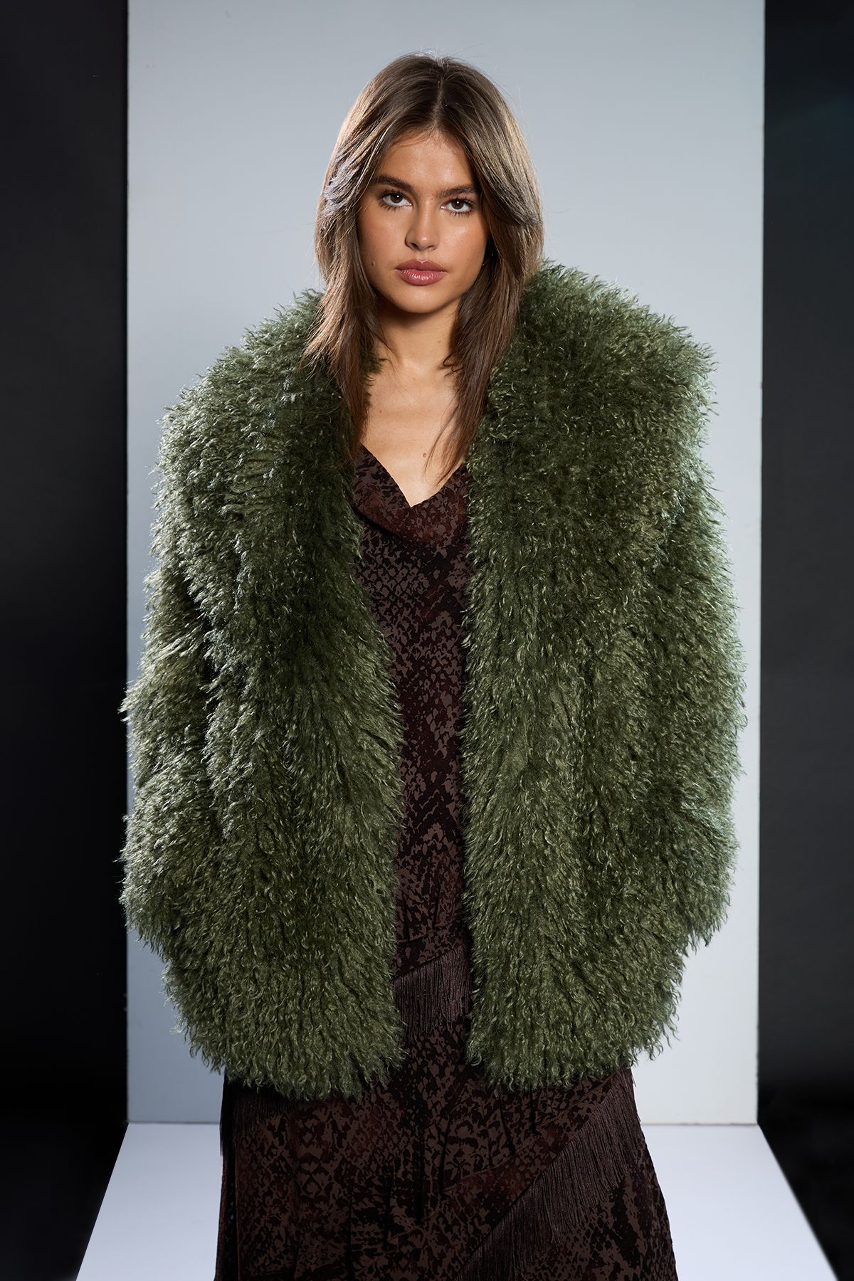 RUNWAY 1.8.1.8 Runway 1.8.1.8 Mongolian Faux Fur Short Coat Khaki image 2