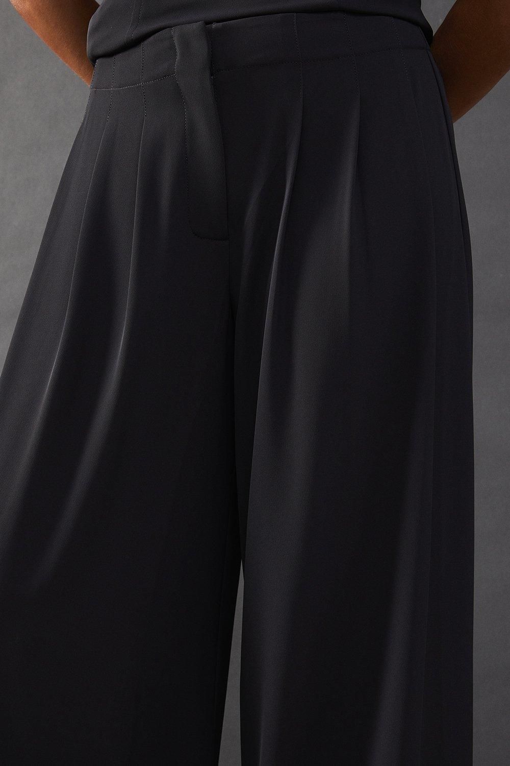 Warehouse Drape Pleat Detail Wide Leg Trouser Charcoal image 4