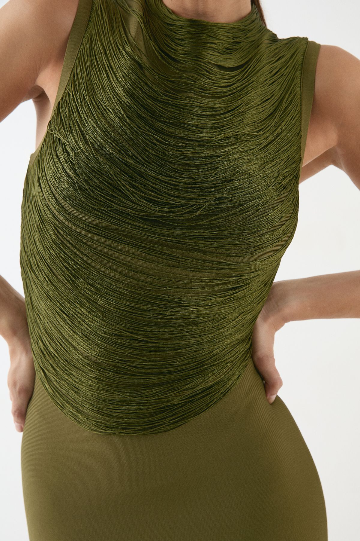 MissPap Fringe Bandage Mini Dress Olive image 2