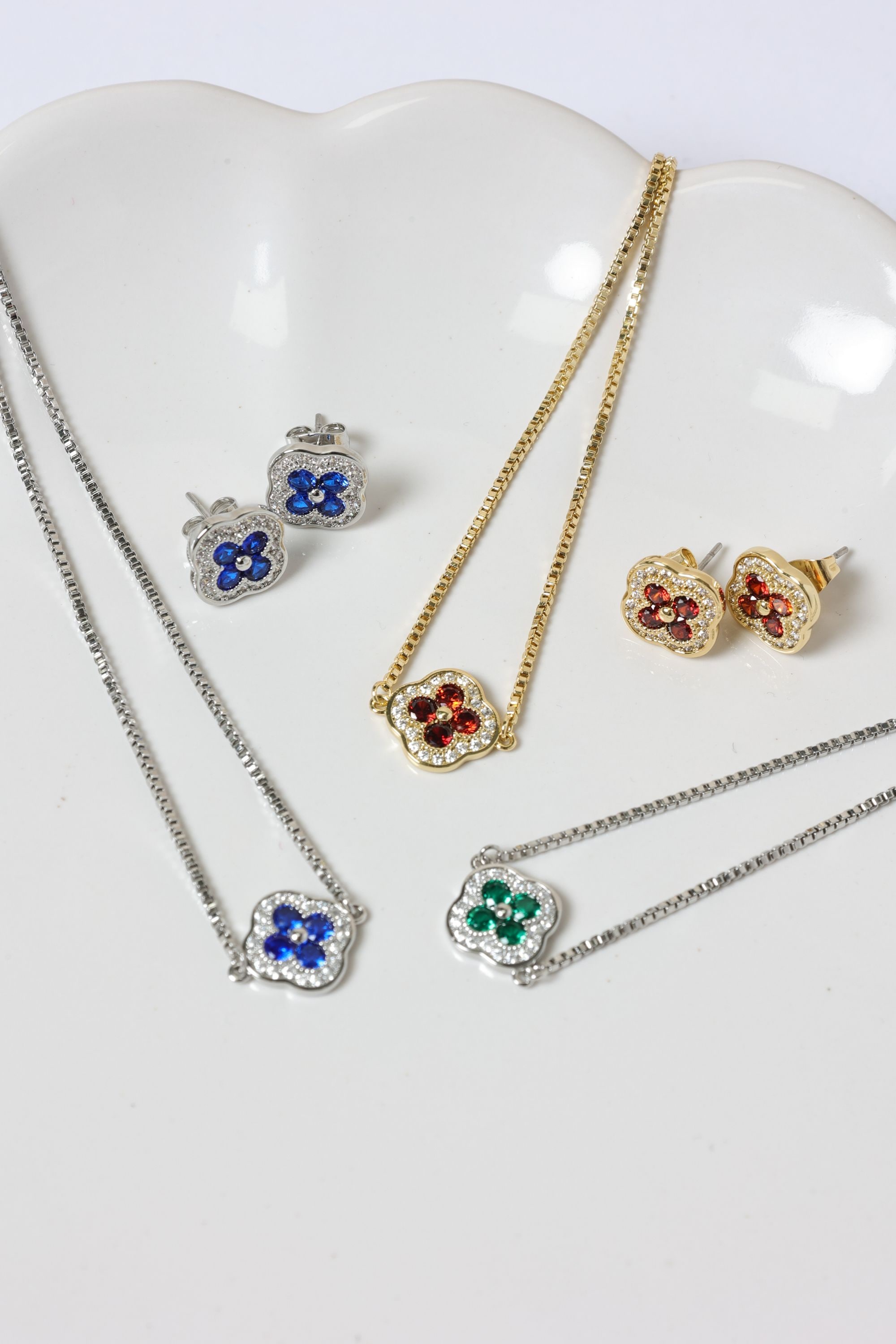 Jon Richard Rhodium Plated Crystal and Sapphire Clover Studs image 4