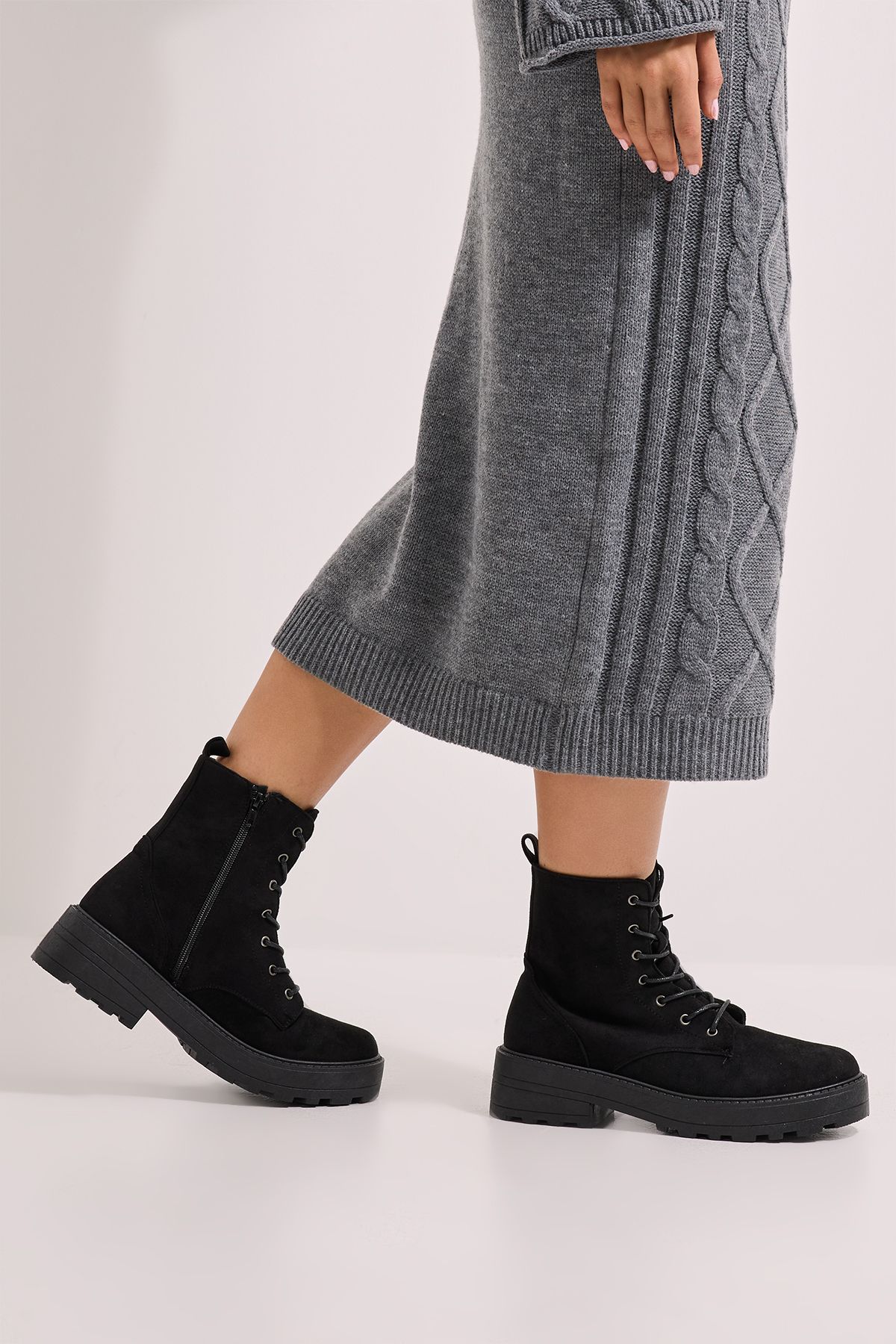 Dorothy Perkins Maryam Faux Leather Lace Up Chunky Ankle Boots Natural Black image 1