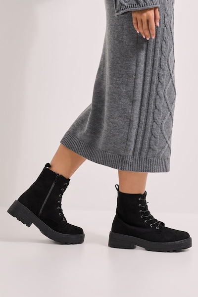 Dorothy Perkins Maryam Faux Leather Lace Up Chunky Ankle Boots Natural Black