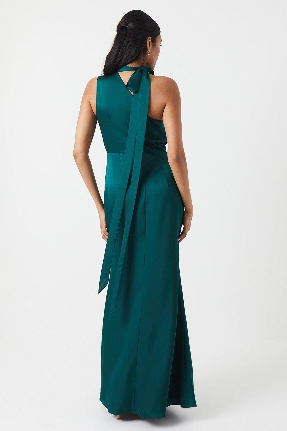 Coast One Shoulder Tie Neck Satin Bridesmaid Dress Emerald image 3