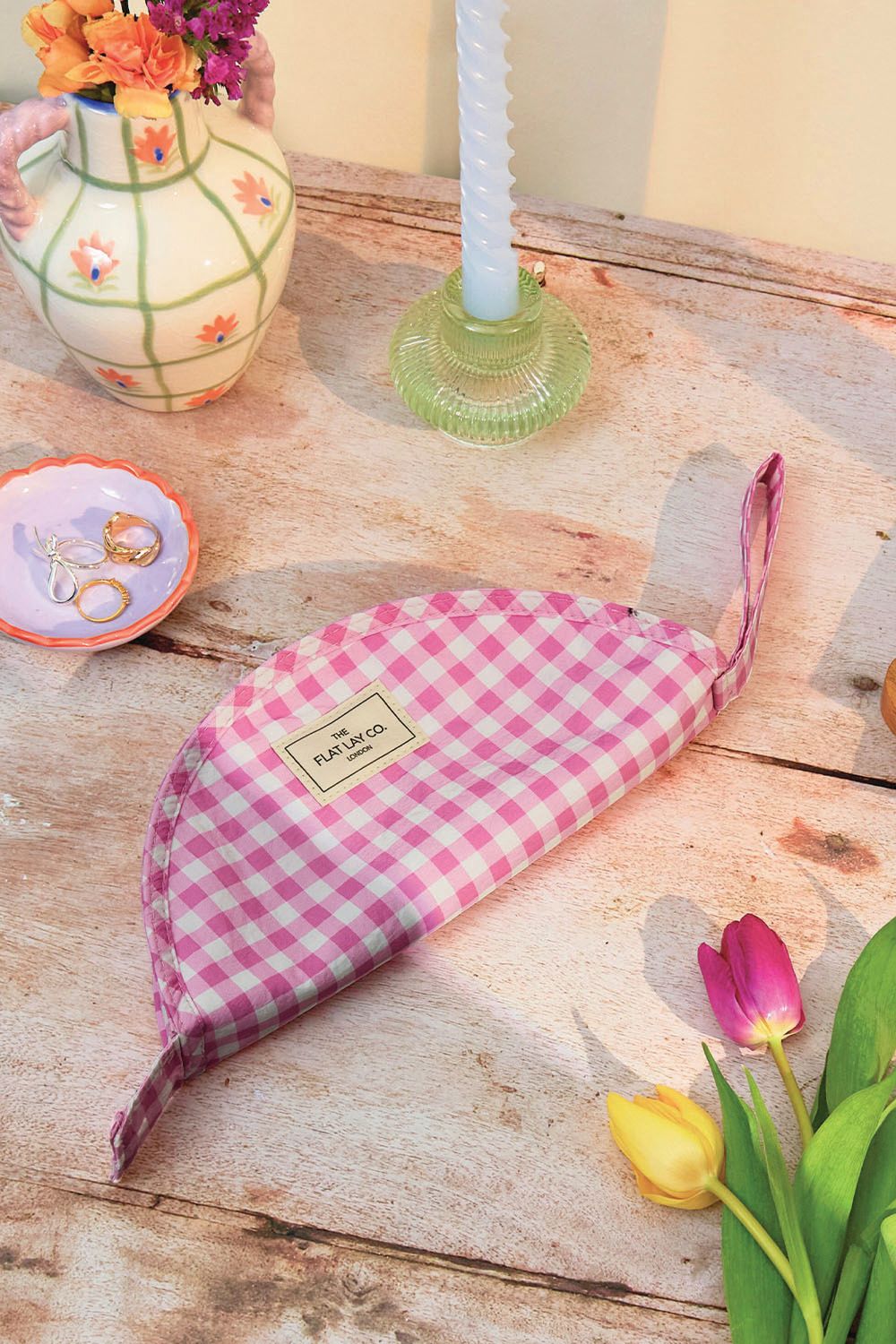 The Flat Lay Co Parachute Lunar Flat Lay Makeup Pouch - Pink Gingham Multi image 4