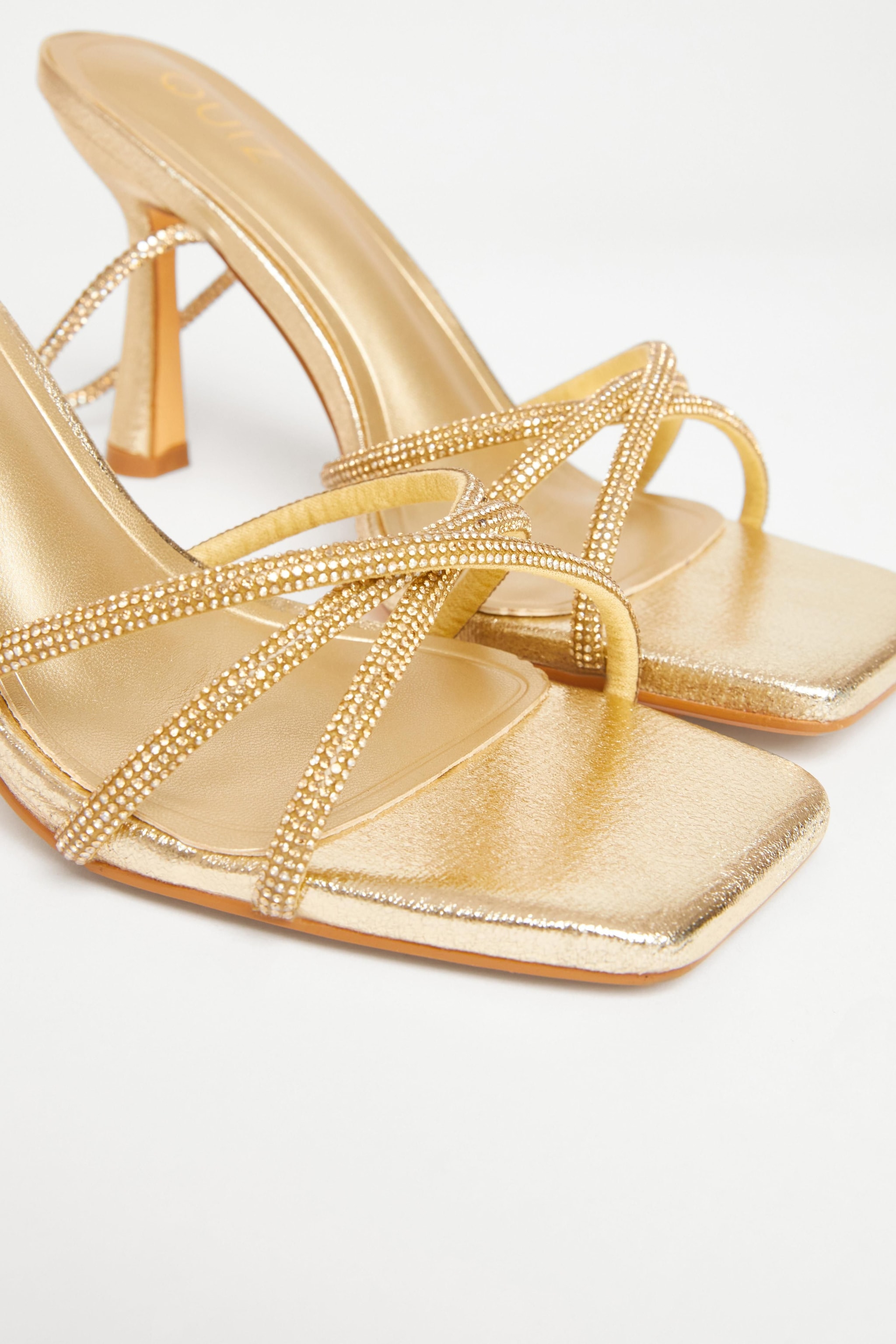 Quiz Gold Diamante Lace Up Heels image 4