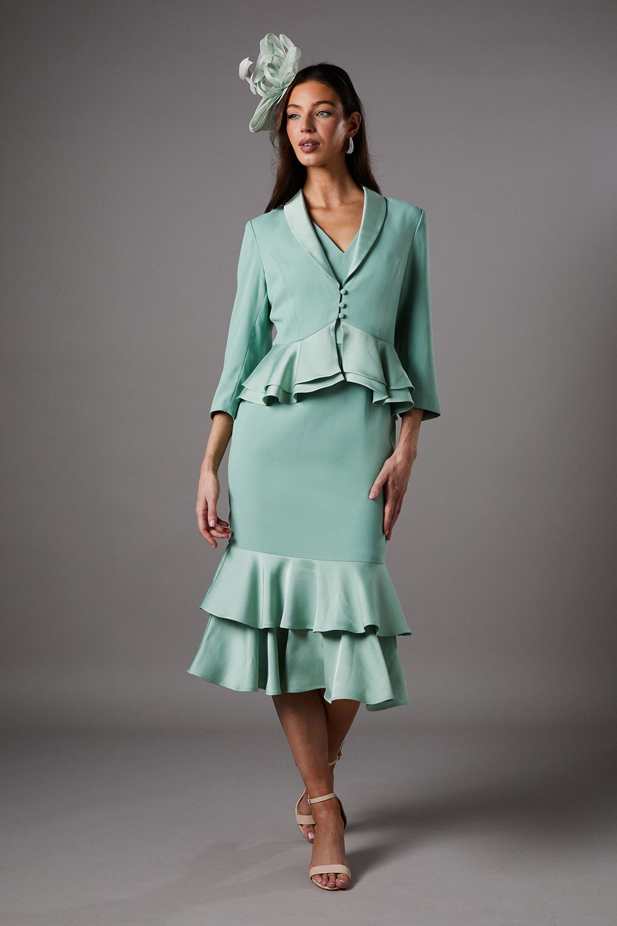 Coast Satin Back Crepe Tailored Jacket With Peplum Sage image 2