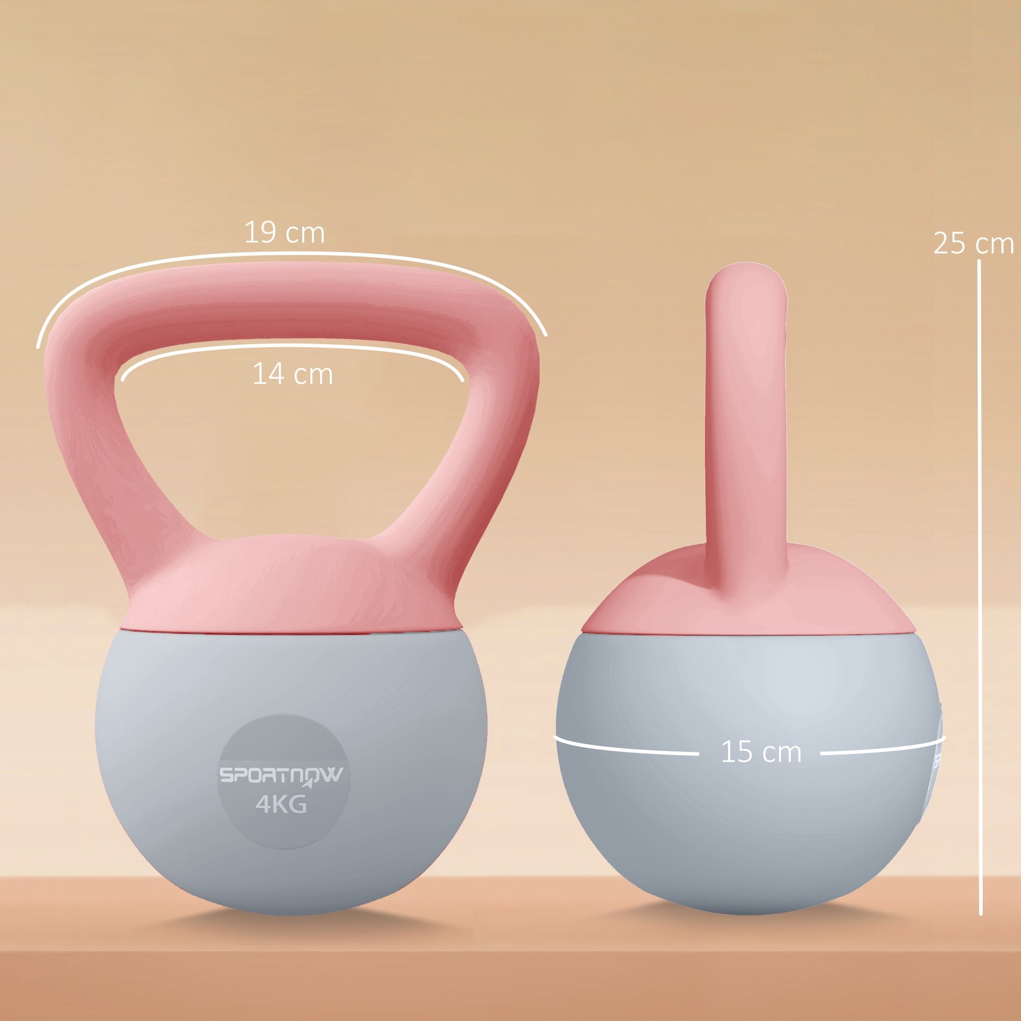 SPORTNOW 4KG Kettlebell with Soft Body and Non-Slip Handle, Pink and Grey image 3