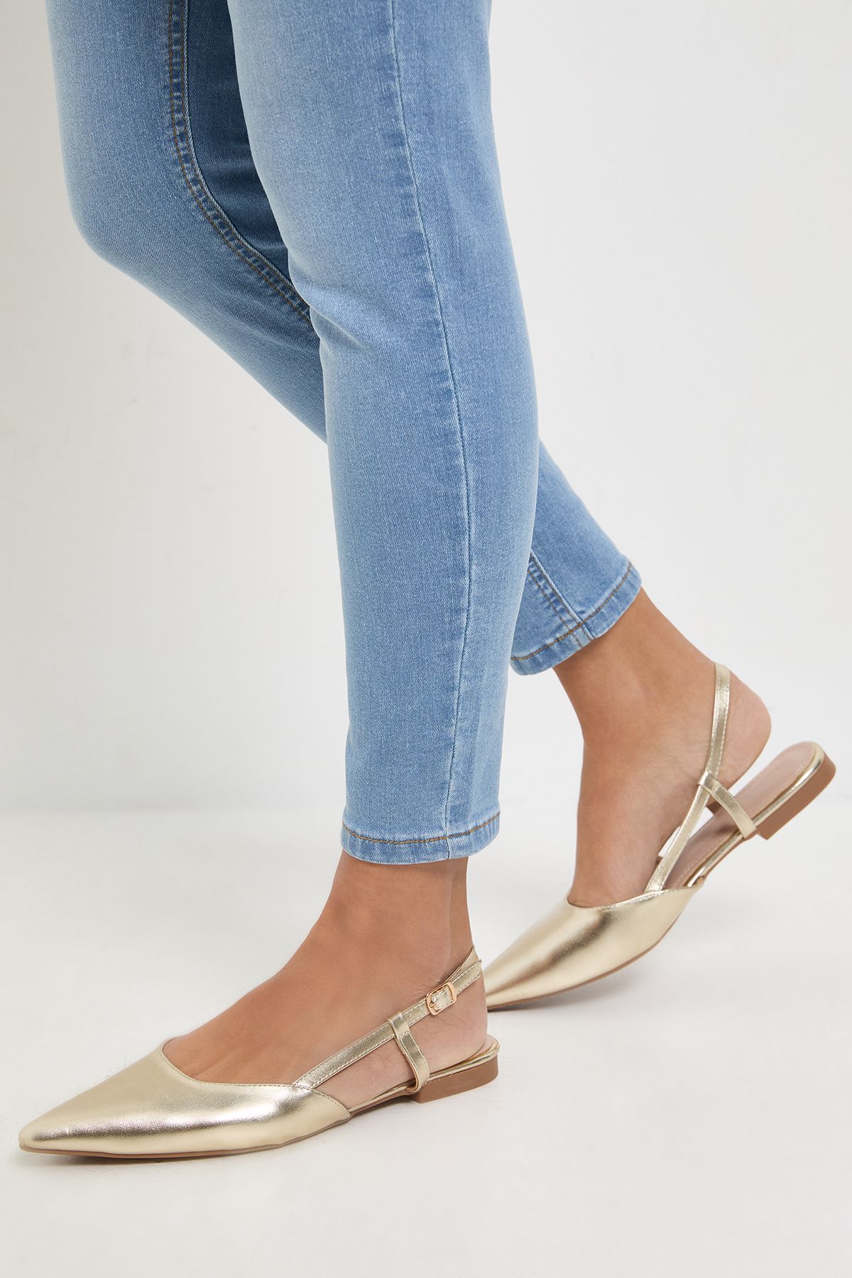 Dorothy Perkins Briony Faux Leather Pointed Slingback Flat Shoes Gold