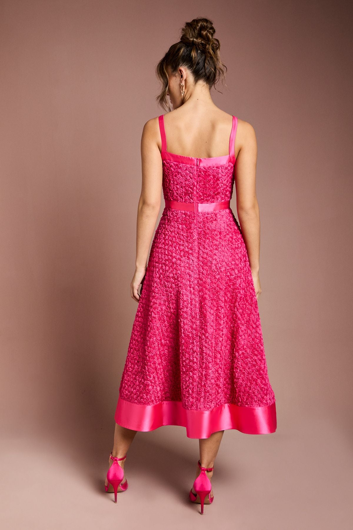 Coast 3D Flower Strappy Midi Dress Pink image 3