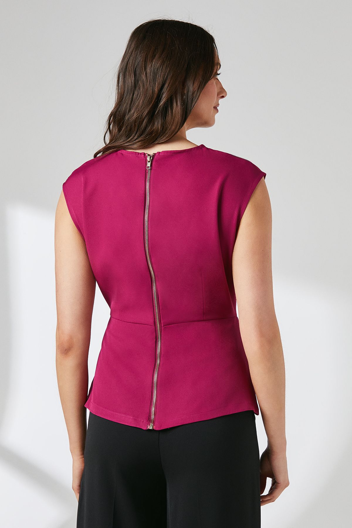 Principles Raspberry Peplum Detail Twist Front Crepe Top Raspberry image 3