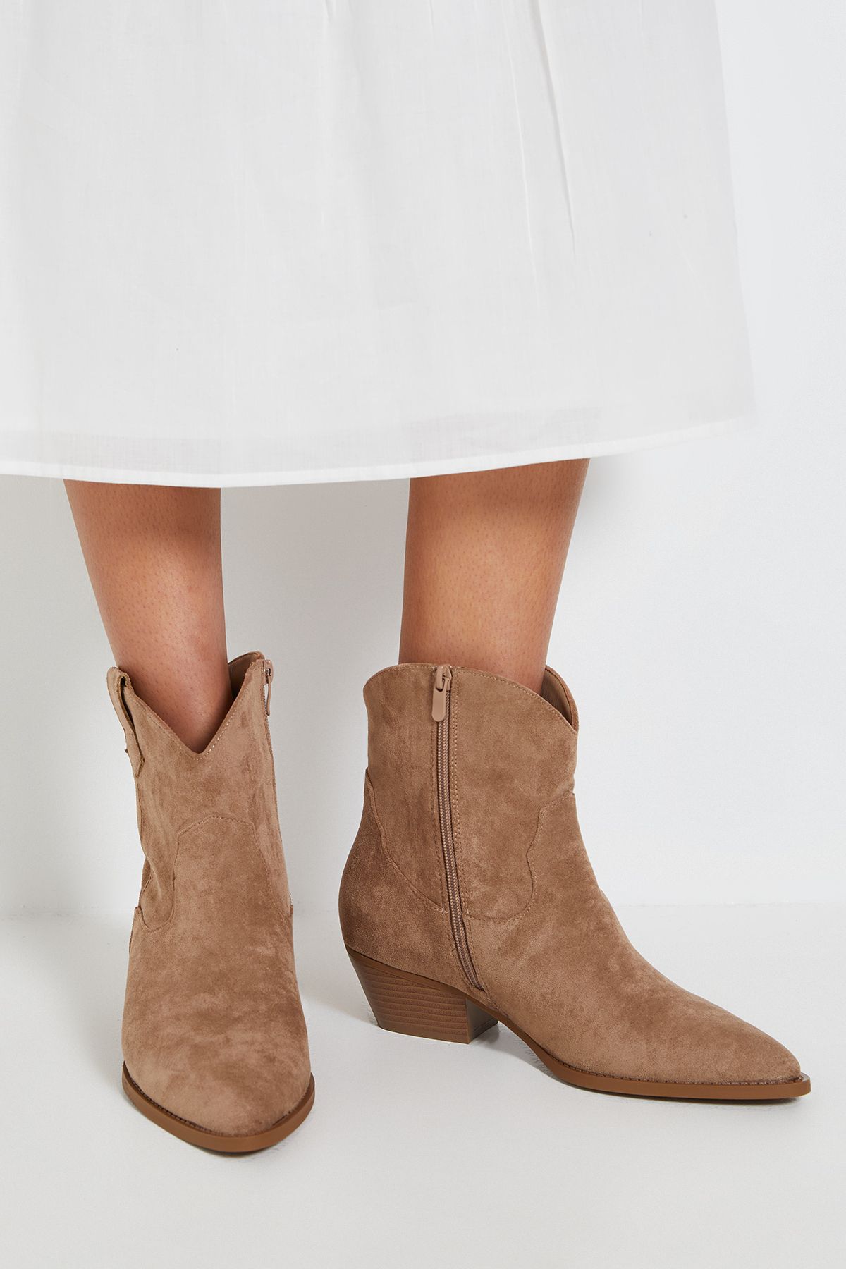 Dorothy Perkins Evie Faux Suede Western Ankle Boots Beige image 4