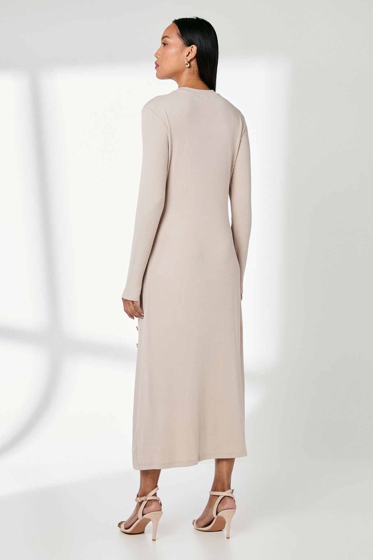 Principles Button Detail Rib Dress Oatmeal image 3