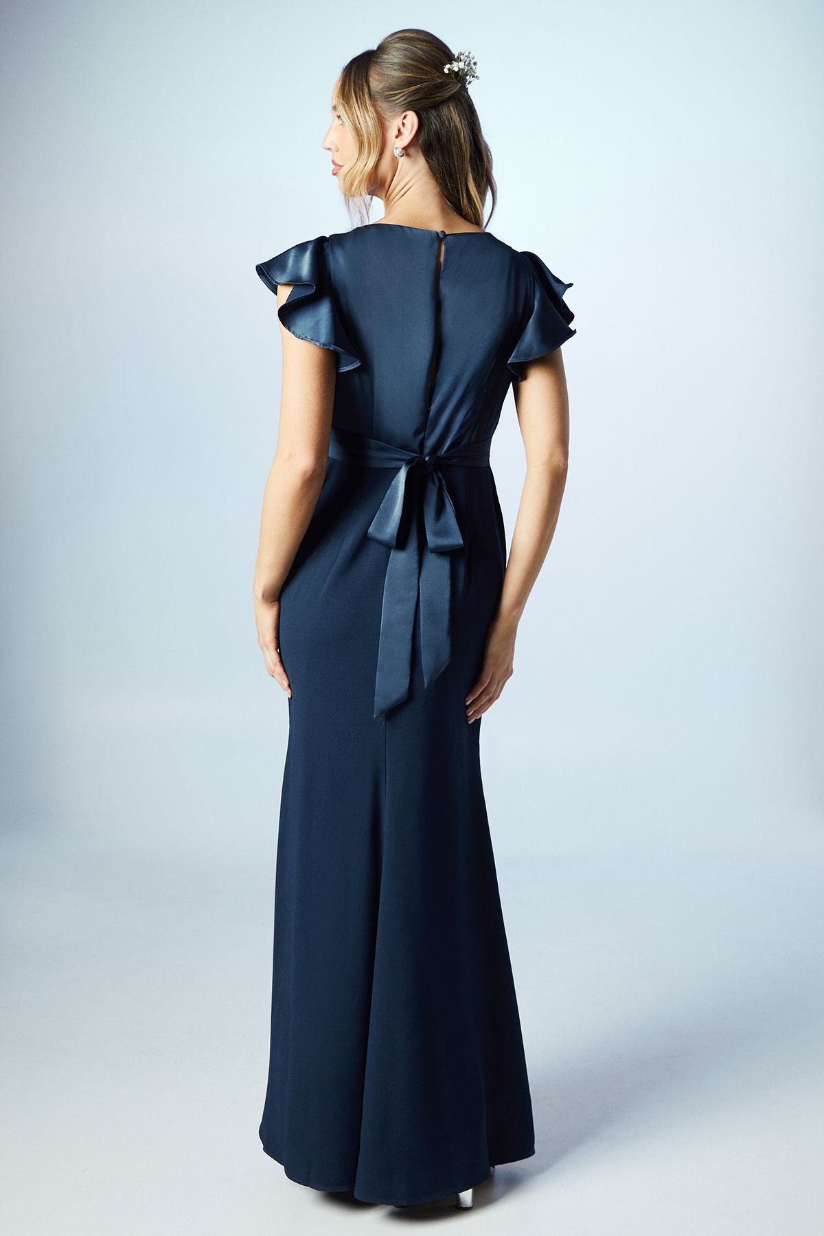 Coast Coast Honoured V Neck Angel Short Sleeve Satin Maxi Bridesmaid Dress Navy image 3