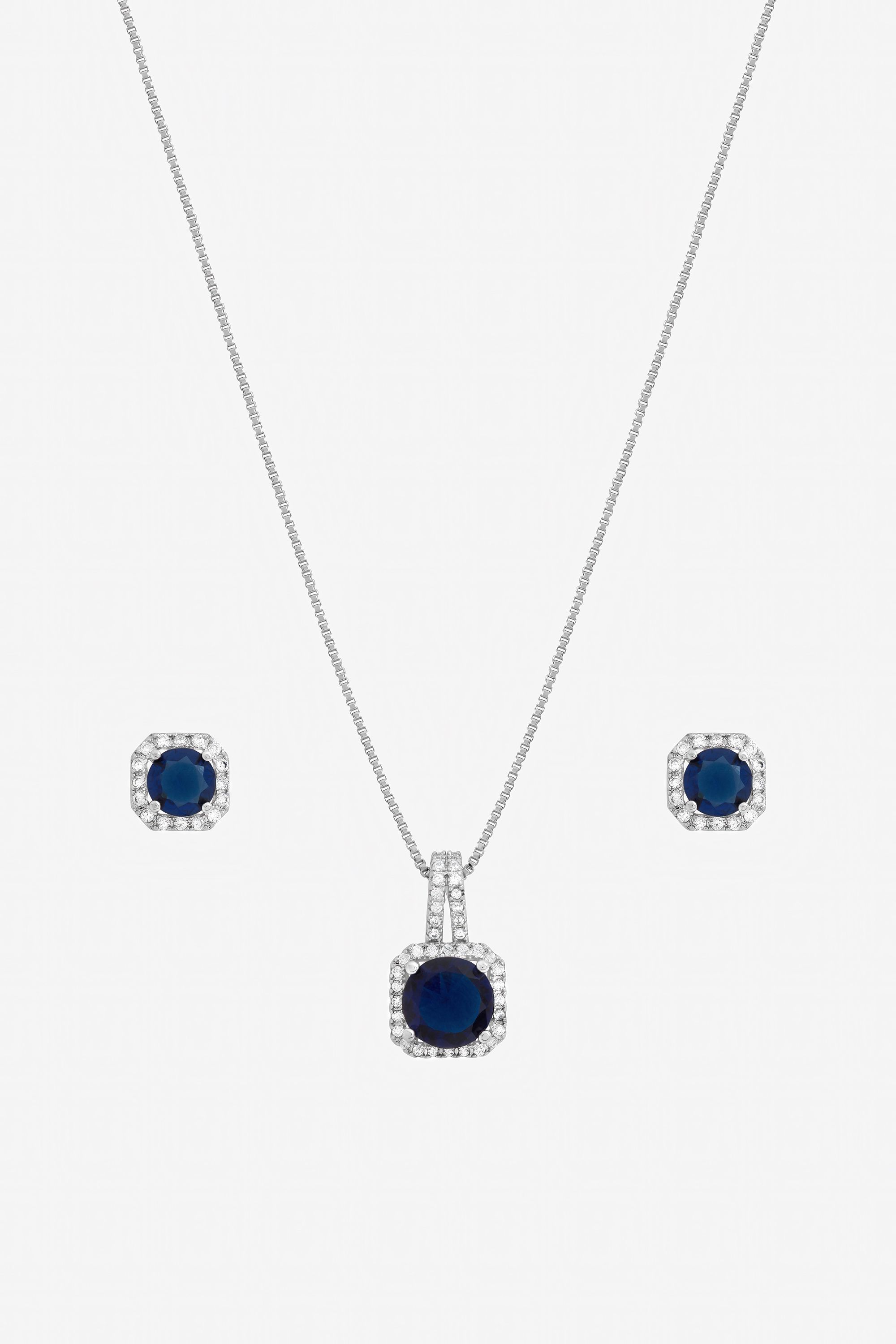 Jon Richard Rhodium Plated Cubic Zirconia and Sapphire Square Drop Set - Gift Box image 2